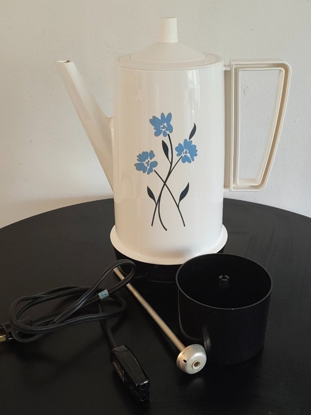 Vintage West Bend Percolator - Late 1970s • Blue Floral Coffee Pot • Retro